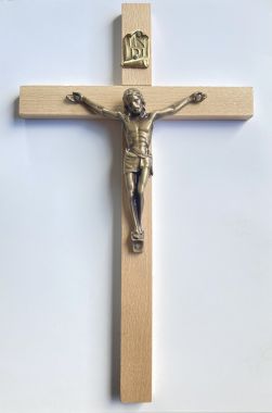 Drewniany Krzyż na ścianę do domu 27,5 cm -jasny brązowy