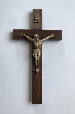 Drewniany Krzyż na ścianę do domu 20 cm-ciemny brązowy 